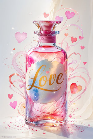 Magical whimsical Valentine-themed bottle filled with sparkly pinkの素材