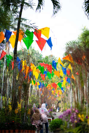 PUTRAJAYA, MALAYSIA -September 6, 2019: A colorful kite hanging at the Royal FLORIA Putrajaya Flower and Garden Festival 2019.のeditorial素材