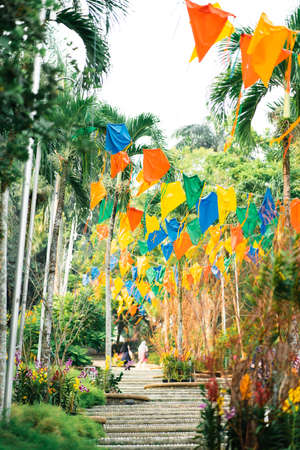 PUTRAJAYA, MALAYSIA -September 6, 2019: A colorful kite hanging at the Royal FLORIA Putrajaya Flower...