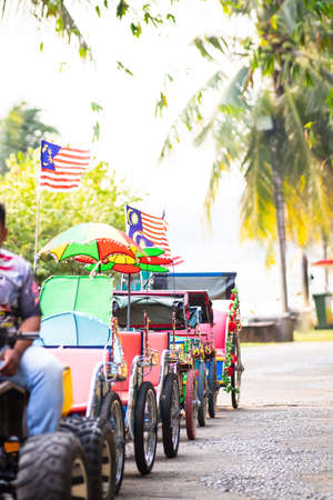 PUTRAJAYA, MALAYSIA -September 6, 2019: Caterpillar train for kids at the Royal FLORIA Putrajaya Flower and Garden Festival 2019.のeditorial素材