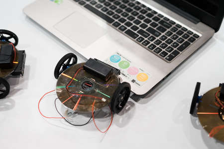 Kuala Lumpur, Malaysia - September 14, 2019 : Robot made from compact disks on display at Malaysian Digital Fair in Malaysia International Trade and Exhibition Centre (Mitec).のeditorial素材