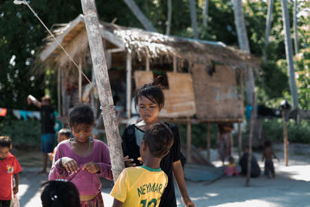 Sibuan, Malaysia - November 26, 2019: Bajau Laut people in their village in Sibuan island, aSemporna. They inhabit villages on the island.のeditorial素材