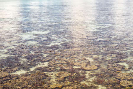 Roral reef around an island in Celebes Sea during low tide, which makes amazing scenery and shows small marine organisms. Remote islands in Bum Bum Island with healthy coral reef.の写真素材