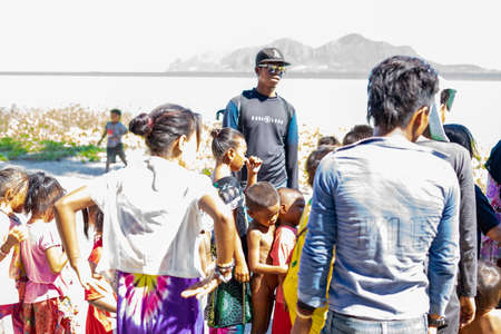 Sibuan, Malaysia - November 26, 2019: Bajau Laut people in their village in Sibuan island, aSemporna. They inhabit villages on the island.のeditorial素材