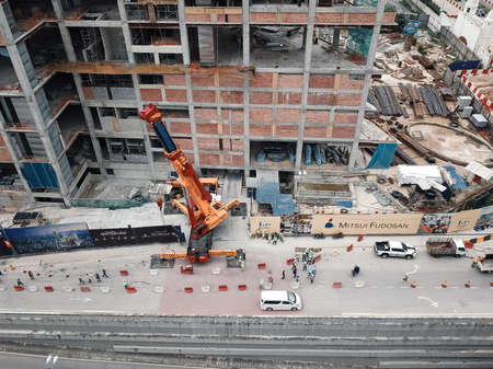 Bukit Bintang, Malaysia - July 27, 2019: View from above, stunning aerial view of a construction...