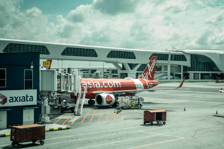 KLIA2, MALAYSIA - Nov 24, 2019: View of AirAsia Jet airplane in Kuala Lumpur International Airport 2 KLIA2. Air Asia is the world's best low-cost airline, scheduled flights to 78 destinations.のeditorial素材