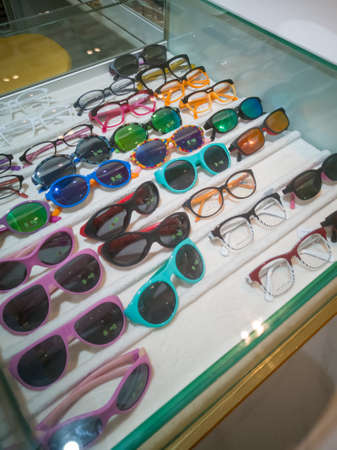 Bangi, Malaysia - September 22, 2019: Exhibitor of glasses consisting of shelves of fashionable glasses shown at the optical shop.のeditorial素材