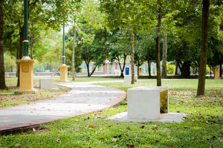 Green city park with benches in a tropical country,の写真素材