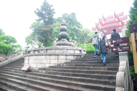 Wuhan, China - April 22, 2019:  Tourists visiting the tourist attraction areas in Wuhan City before the Coronavirus outbreak.のeditorial素材