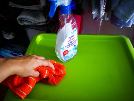 Kuala Lumpur, Malaysia - June 10, 2019: Tesco anti-bac or anti bacteria spray is used to clean...