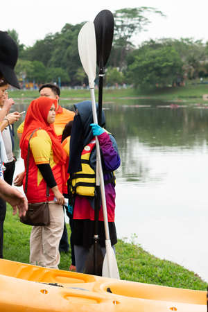 Bangi, Malaysia - Oct 6, 2019: People attending community event at the Taman tasik cempaka.