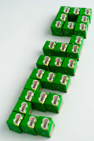 Kuala Lumpur, Malaysia - April 28, 2020: Milo cubes energy bar mini size isolated on a white...