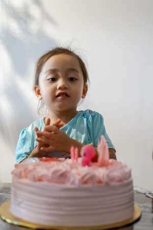 Asian cute little princess at 3rd birthday party.