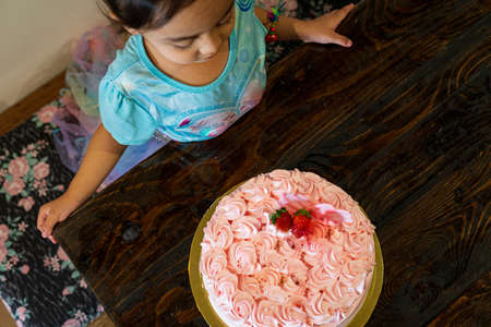 Asian cute little princess at 3rd birthday party.の写真素材