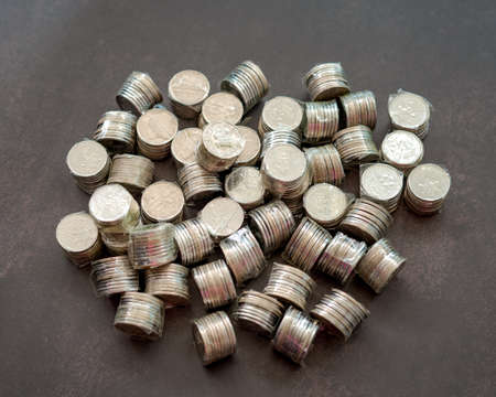 Coins of Malaysia. Financial Planning concept .The coins are arranged in value. Wrapped with clear...