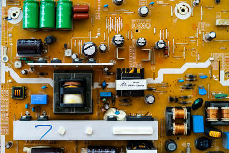 Kuala Lumpur, Malaysia - Sept 29, 2020: The TV motherboard of LCD TV on a concrete background.