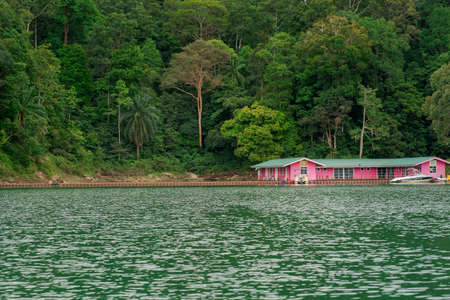 Kenyir, Malaysia - July 23, 2020: Kenyir Eco Resort Water Chalet, the first floating resort in Kenyir Lake, Terengganu.のeditorial素材