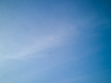 plane against a blue skyの写真素材