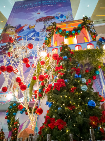 Putrajaya, Malaysia - December 22, 2019:  Beautiful decoration in IOI City Mall for kids to take pictures with Santa Claus and Christmas trees.のeditorial素材