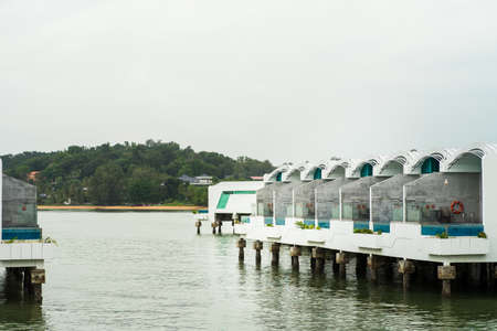 Port Dickson, Malaysia - December 18, 2020: Water villas water terrace at Lexis HibiscusHotel and...