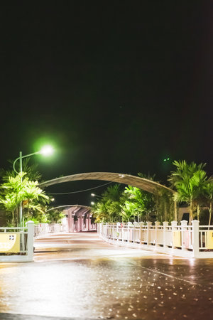 Port Dickson, Malaysia - December 18, 2020: Walkaway at Lexis Hibiscus water terrace Hotel and resorts at night.のeditorial素材