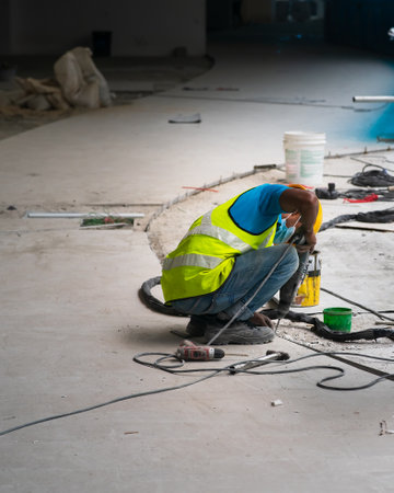 view of construction worker in construction siteの写真素材