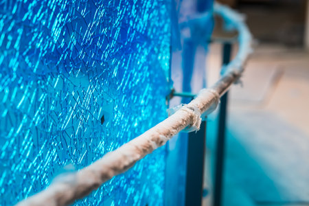 Shattered laminated and tempered safety glass railing balustrade panels frameless, safety glass for modern architectural buildings.の写真素材