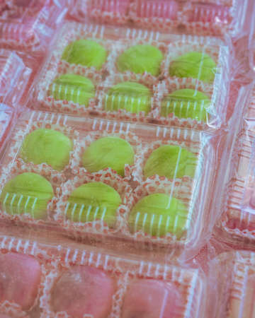 Japanese dessert colourful mochi in a clear packging containers.の写真素材