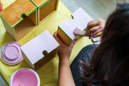Painted boxes in white colour. Upcycle, recycle and home makeover project.