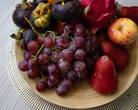 Fresh fruits. Assorted colourful tropical fruits. clean and healthy eatingの写真素材