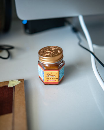 MALAYSIA - Aug 9, 2021 : Tiger Balm red oinment used to relief of headache, nasal congestion, insect bites, itchiness and flatulence.のeditorial素材