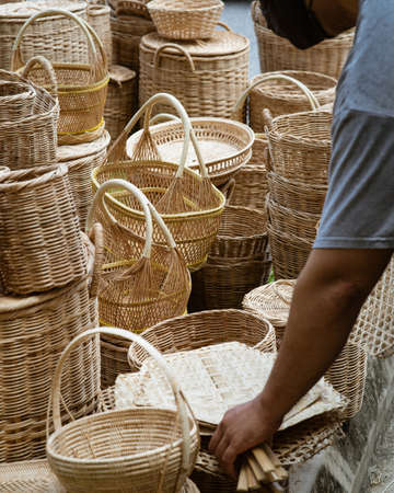 Rattan handicraft handmade from natural product. Eco friendy and sustainable concept.の写真素材