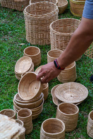 Rattan handicraft handmade from natural product. Eco friendy and sustainable concept.の写真素材