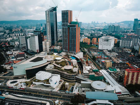 Kuala Lumpur, Malaysia - Sept 8, 2021: Pudu area with new developed malls high angle view.のeditorial素材