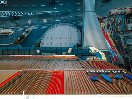 Kuala Lumpur, Malaysia - Sept 8, 2021: Lalaport mall drone view. Top down.のeditorial素材