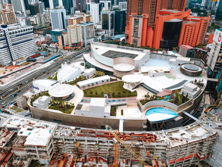 Kuala Lumpur, Malaysia - Sept 8, 2021: Lalaport mall drone view.