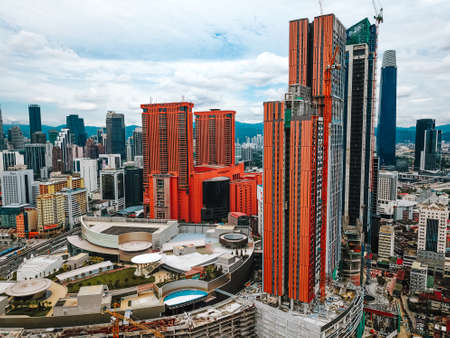 Kuala Lumpur, Malaysia - Sept 8, 2021: Pudu area with new developed malls high angle view.のeditorial素材
