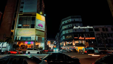 Terengganu, Malaysia - May 11, 2022: Kuala Terengganu city center at night.のeditorial素材