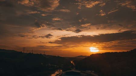 Egg Yolk Sunset near Bandar Baru Bangi, Selangor, Malaysia.の写真素材