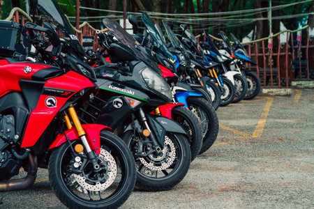 Terengganu, Malaysia - June 26, 2022 : Motorcycles parked in a line at the Bike Week event.のeditorial素材