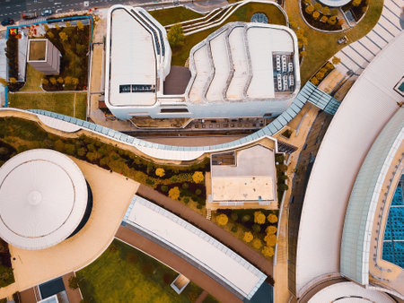 Kuala Lumpur, Malaysia - Sept 8, 2021: Lalaport mall drone view. Top down.のeditorial素材