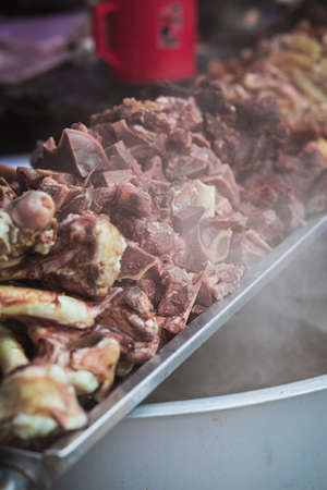 Offal that will be added to the soup. For sale at the stall.
