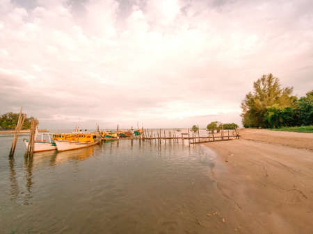 Fisherman village during sunset in Kuantan, Pahang.の写真素材