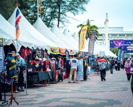 Terengganu, Malaysia - June 26, 2022 : People at the Bike Week event. Stall selling accesories.のeditorial素材