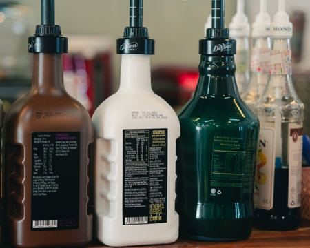 Kuala Lumpur, Malaysia - March 30, 2022 : DaVinci Gourmet 1L Flavoring Syrup on the table counter.のeditorial素材