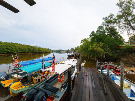 Redang, Malaysia - May 9, 2022: Tourist boats at the jetty.のeditorial素材