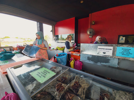 Setiu, Terengganu - May 11, 2022 : Bayu Keropok Lekor shop selling fish sausage crackers.のeditorial素材