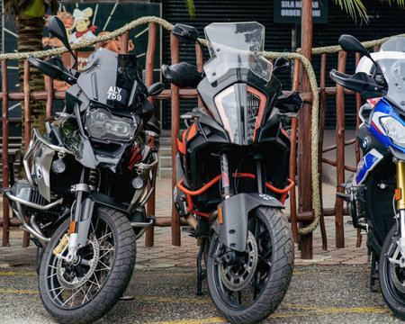 Kuala Terengganu, Malaysia - June 25, 2022: Motorcycles parking along the roadside during Terengganu bike week events.のeditorial素材