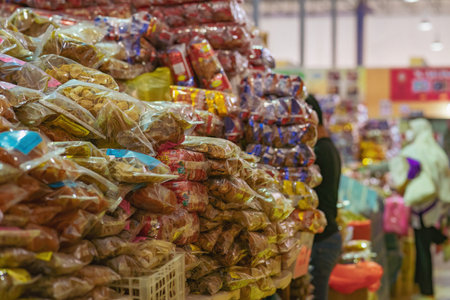 Terengganu, Malaysia - June 26, 2022 : Pasar Payang selling traditonal local foods and snacks.のeditorial素材