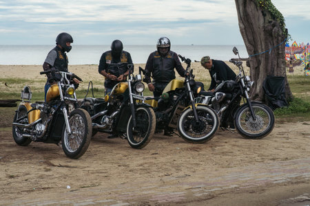 Terengganu, Malaysia - June 26, 2022 : Motorcyclist walking at the Bike Week event.のeditorial素材